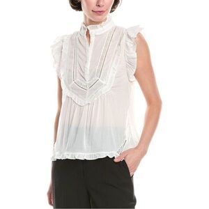 Jason Wu White Ruffled Lace-Detail Sleeveless Blouse